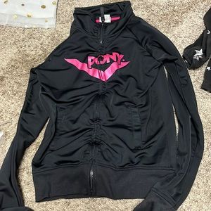 A pink and black long sleeve zip up jacket